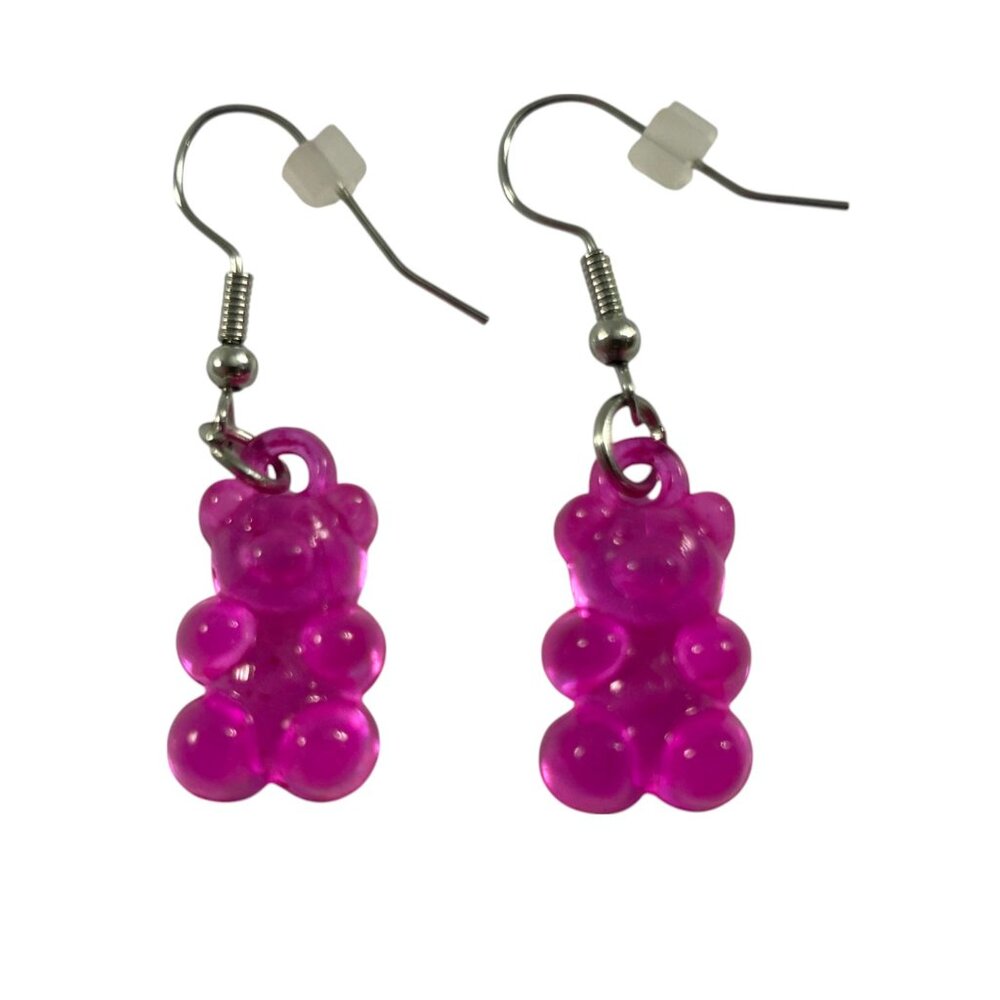 Pink Gummy Bear Earrings Dangle Drop Kawaii Y2K Cute Fun Novelty Jewelry